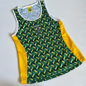 Brasil Tank Top - Green, Yellow & white. Size Large